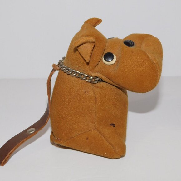 Vintage 70s Sallingboe Denmark stuffed Tan Brown Leather bulldog Dog ** READ - Picture 7 of 9
